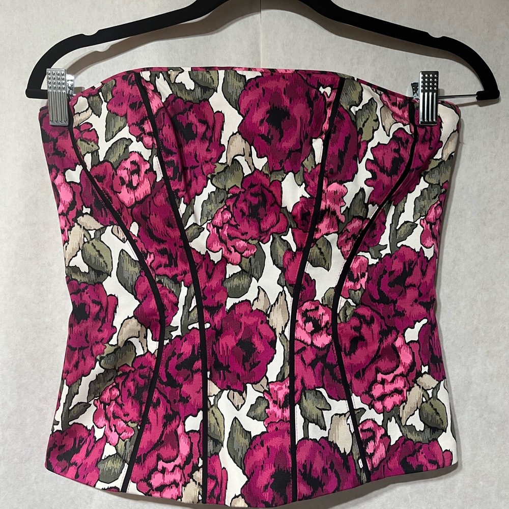White House Black Market Pink and Green Strapless Top